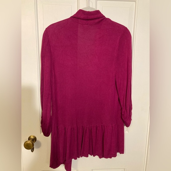 Dress Barn Purple Fuchsia Sweater Jacket Cardigan Peplum Woman’s Large Ruched - Picture 6 of 8